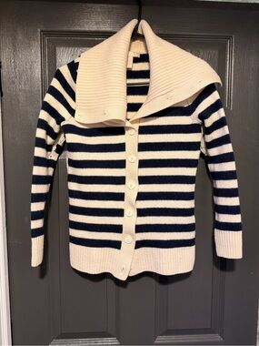Banana Republic Cream and Navy Striped Shawl-Collar Cardigan
